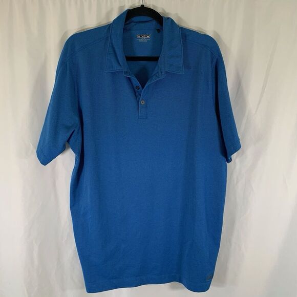 OGIO Golf Shirt Men's XL Solid Blue Short Sleeve 1/4 Button Cotton Blend - Picture 1 of 6